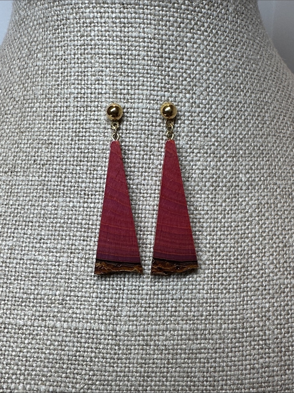 Gold-Accent Burgundy Triangle Drop Earrings